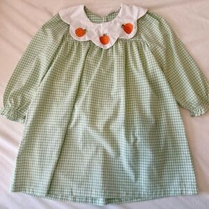 Stitchy Fish Green Gingham Pumpkin Dress  - 4T